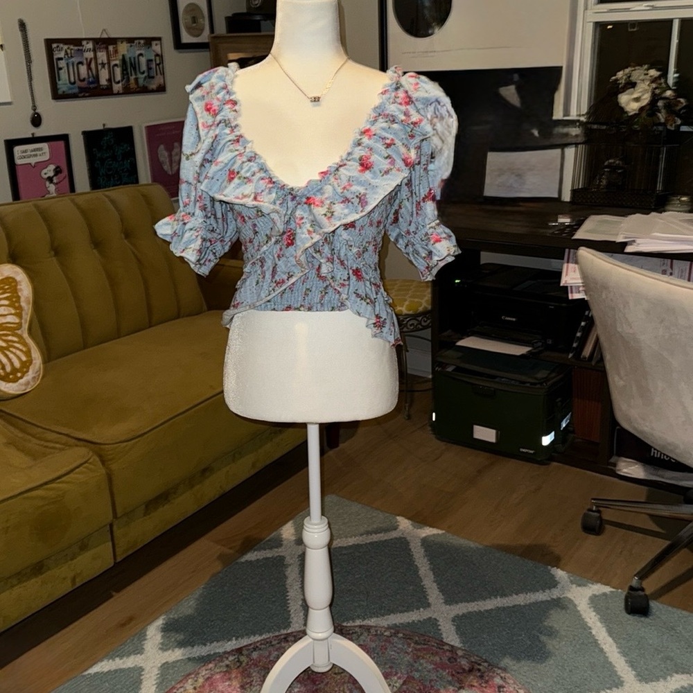Free People Low Cut Ruffle Shirt